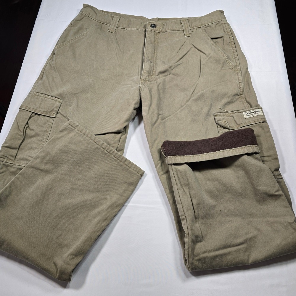 Wrangler Fleece Lined Cargo Pants Men's 36x32 Khaki Work Outdoor